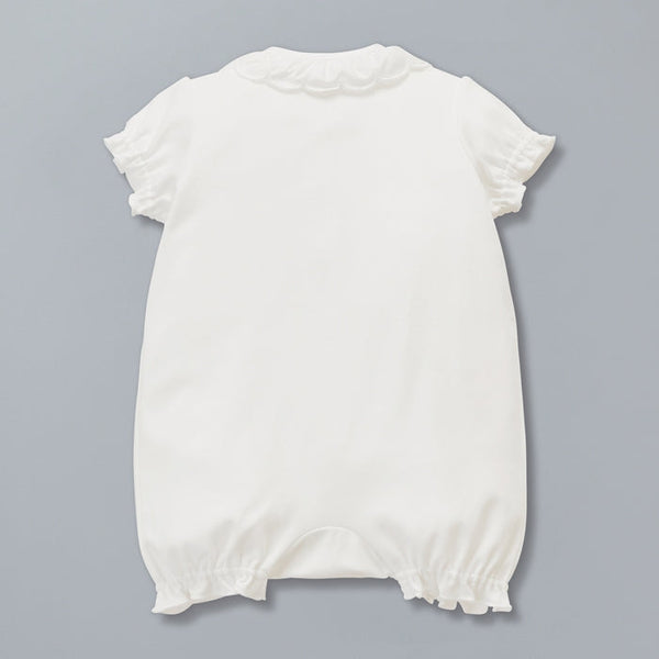 Sea Island Cotton Frill Collar Short Rompers - WHITE