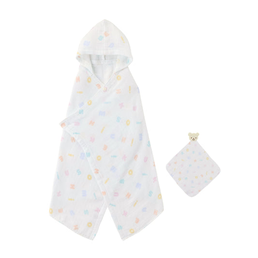 Pastel Logo Gauze Bath Poncho & Mini Towel Set (Gift Box Included)