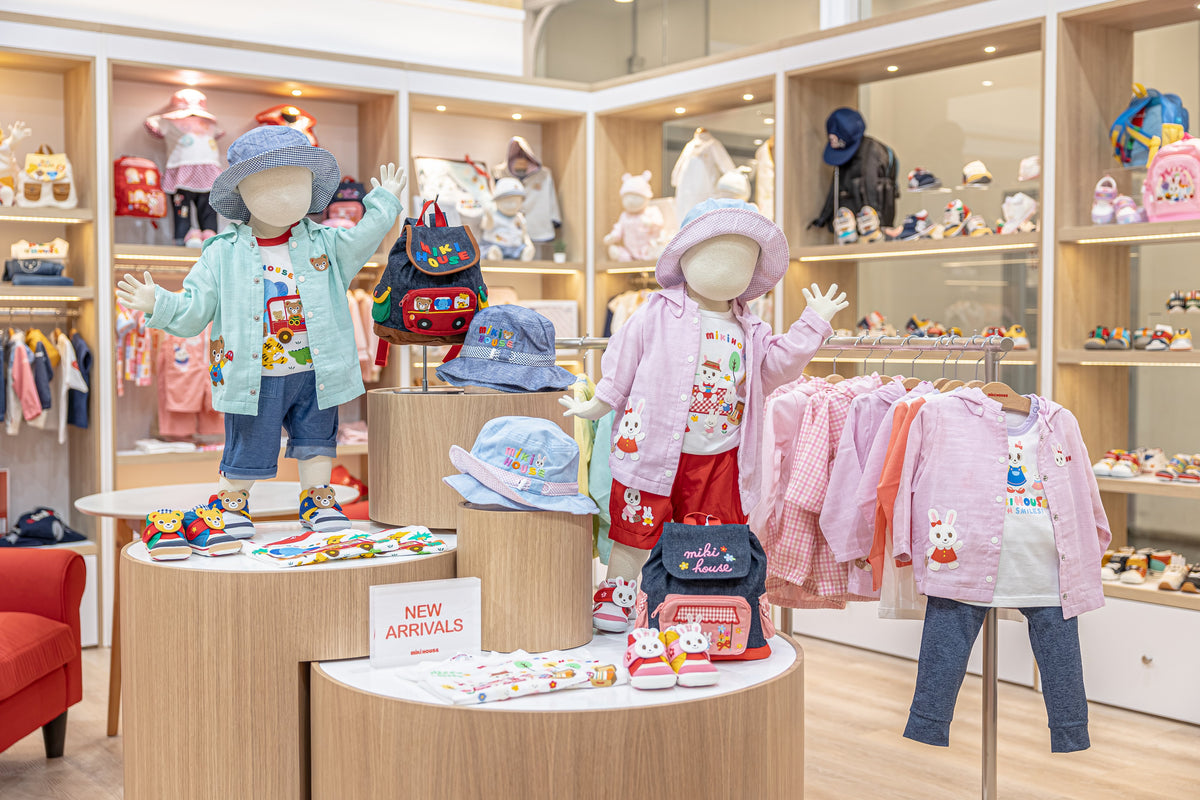 MIKI HOUSE clothing and shoe displays inside the Tangram boutique