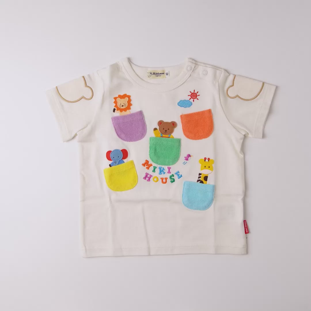 Classic MIKI HOUSE Bear Peekaboo Pocket Tee