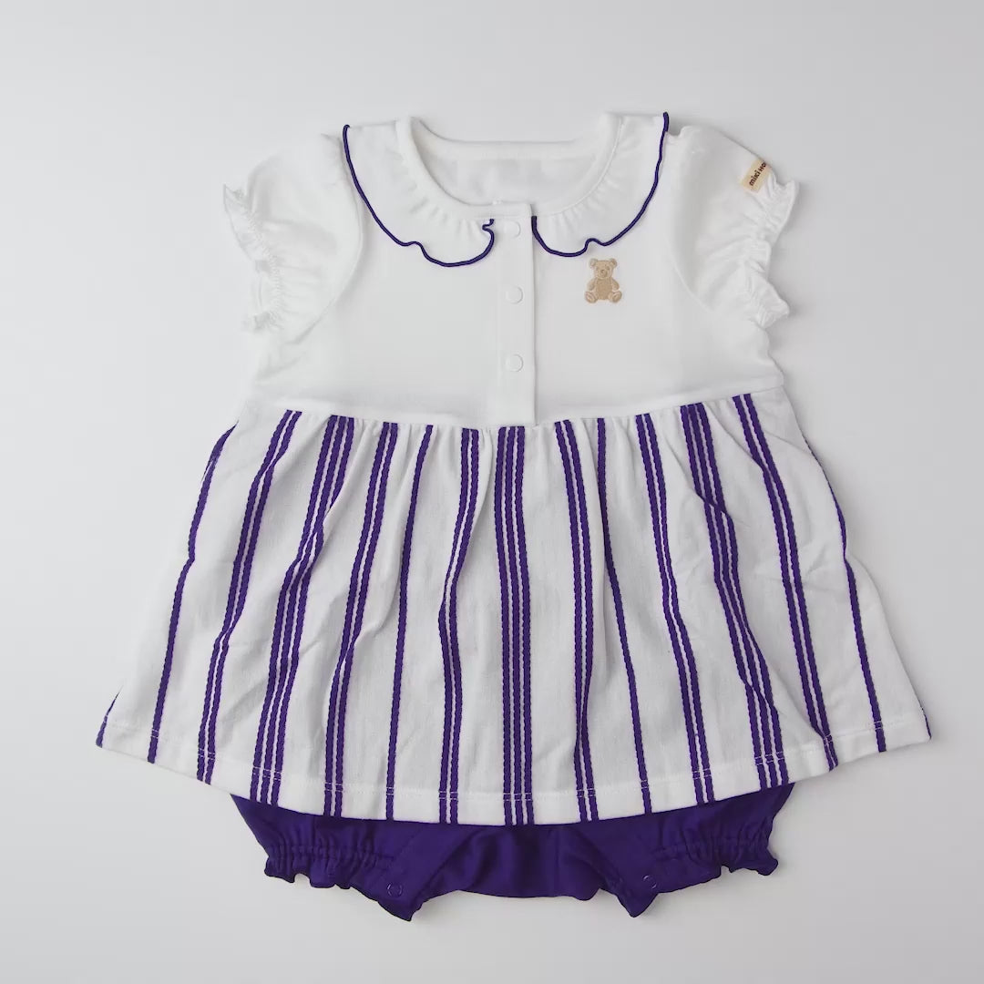 Teddy Bear Emblem Short Coastal Stripe Rompers