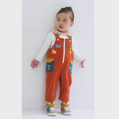 Classic MIKI HOUSE Bear Zip-Up Corduroy Overalls