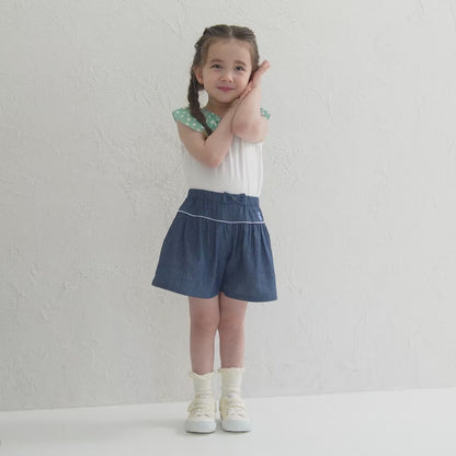 Teddy Bear Emblem Ribbon Culotte Skirt