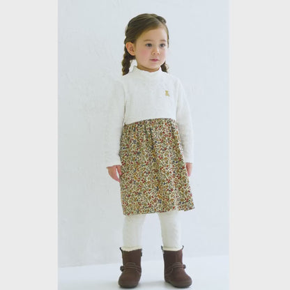Teddy Bear Emblem Contrast High-Collar Dress