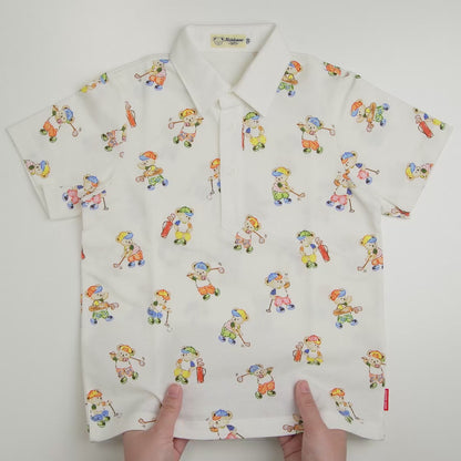 MIKI HOUSE Golf Bear All-Over Polo Shirt for Kids