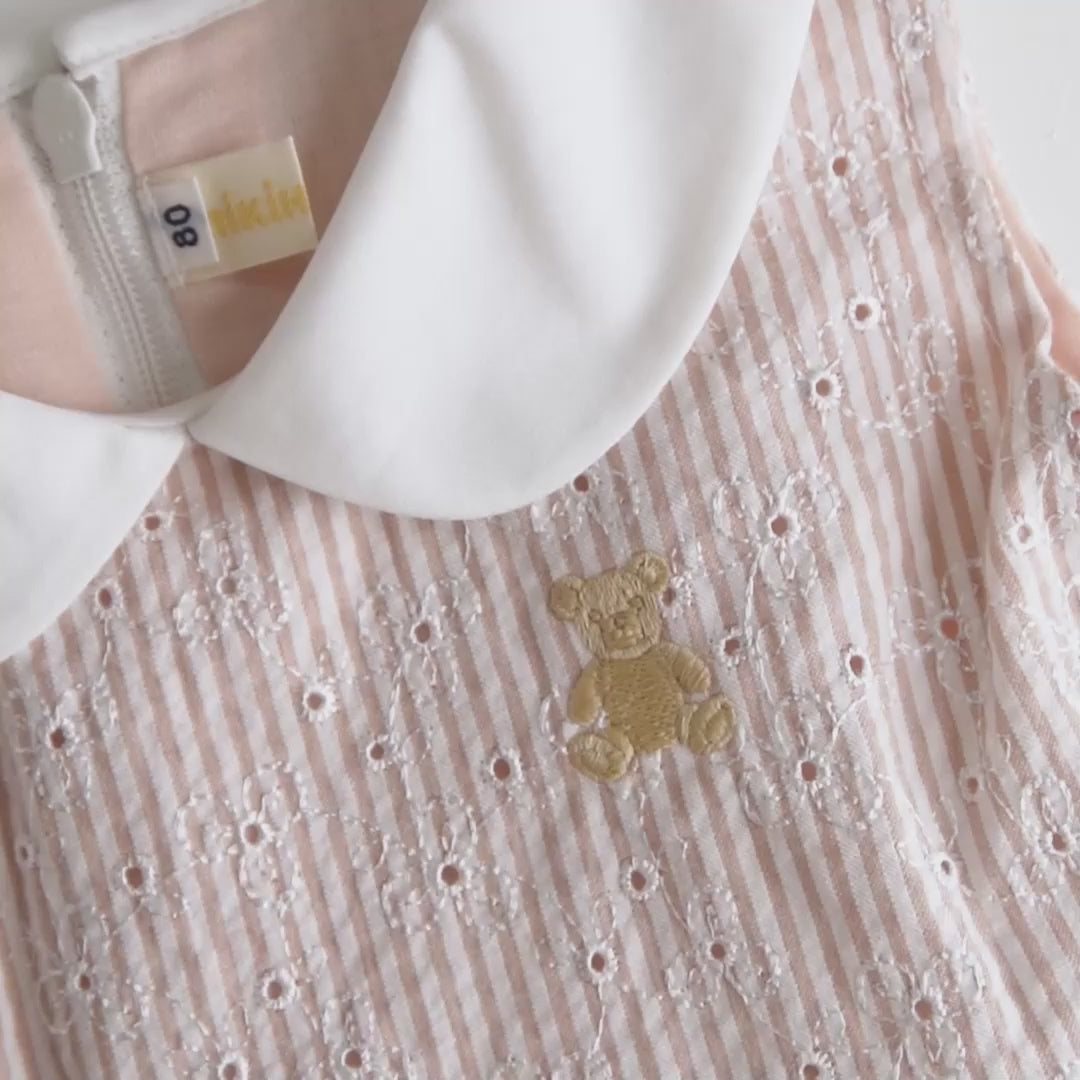 Teddy Bear Emblem Seersucker Lace Dress