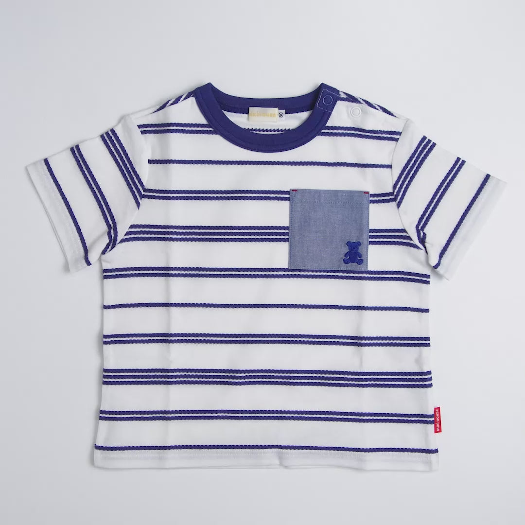 Teddy Bear Emblem Coastal Stripe Tee