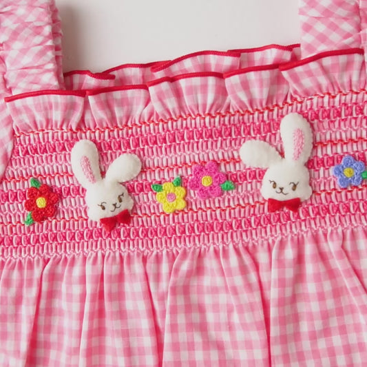 Sunlit Pink Gingham Smock Dress