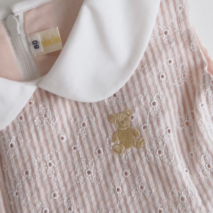 Teddy Bear Emblem Seersucker Lace Dress