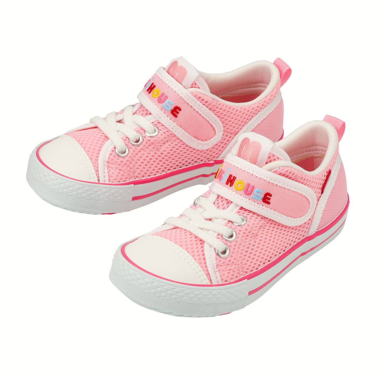 Double Russell Mesh Sneakers for Kids - Strawberry Milk - MIKI HOUSE USA