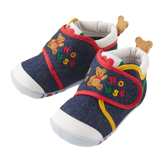 Beary Denim First Walker Shoes - MIKI HOUSE USA