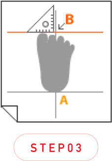 A square edge aligned with the longest toe to mark point B