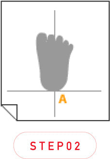 A child standing with the heel aligned to point A on the paper